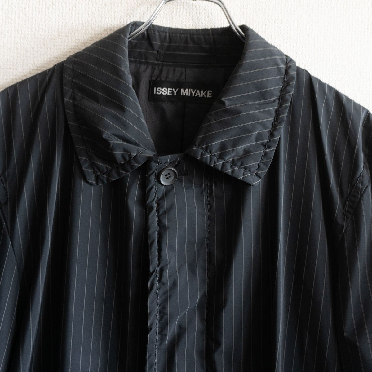 Issey Miyake Striped Mac Coat Black x White Size 3