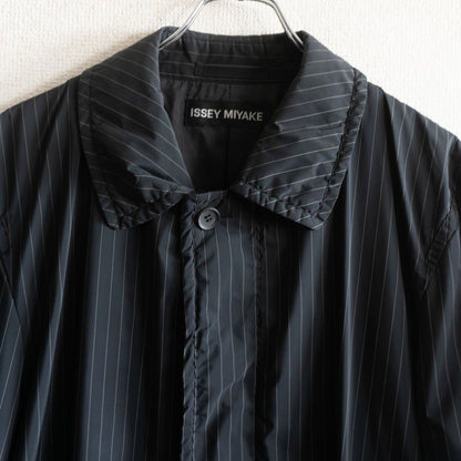 Issey Miyake Striped Mac Coat Black x White Size 3