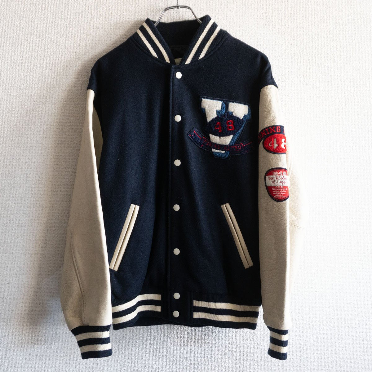 VAN JAC Leather-sleeved varsity jacket Size L