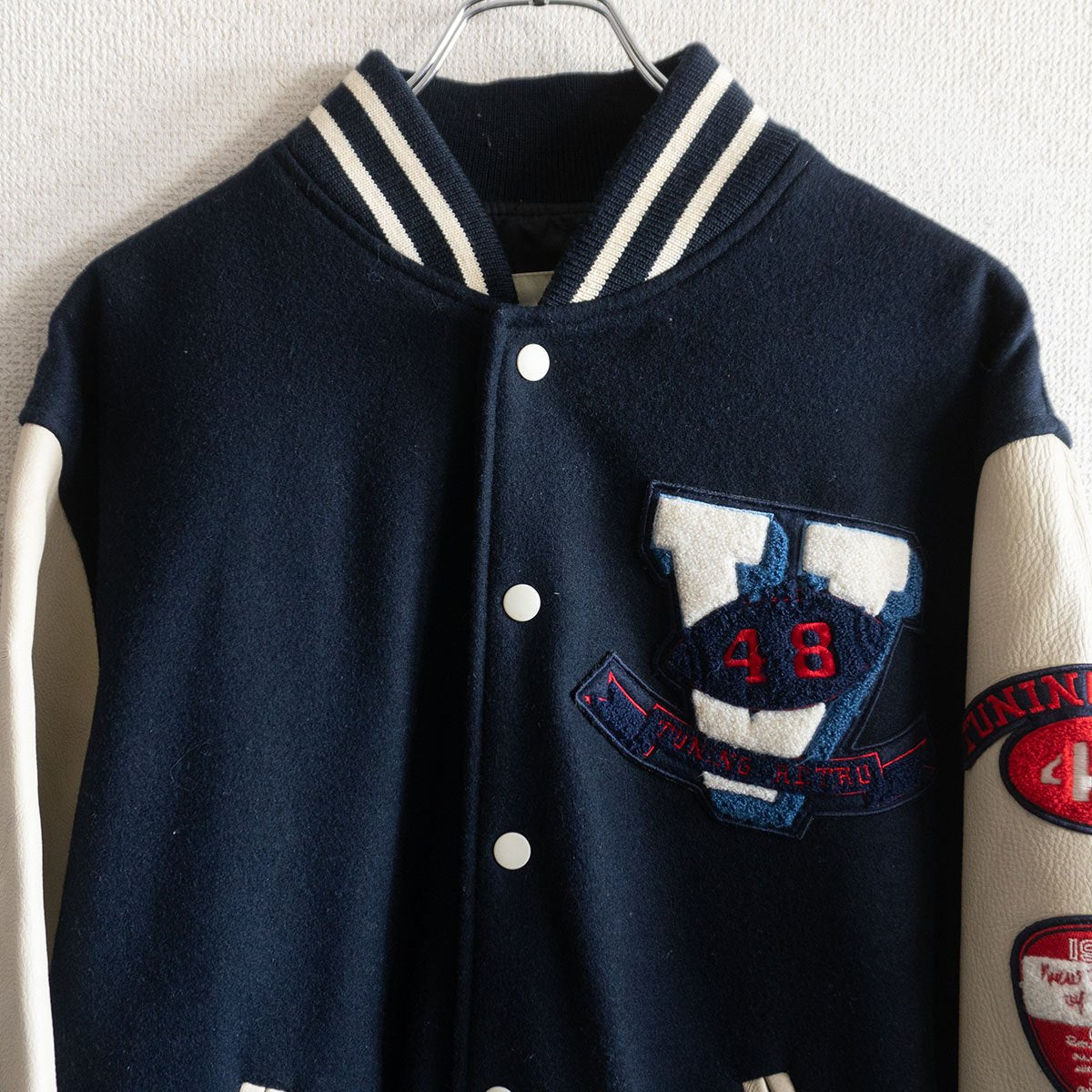 VAN JAC Leather-sleeved varsity jacket Size L