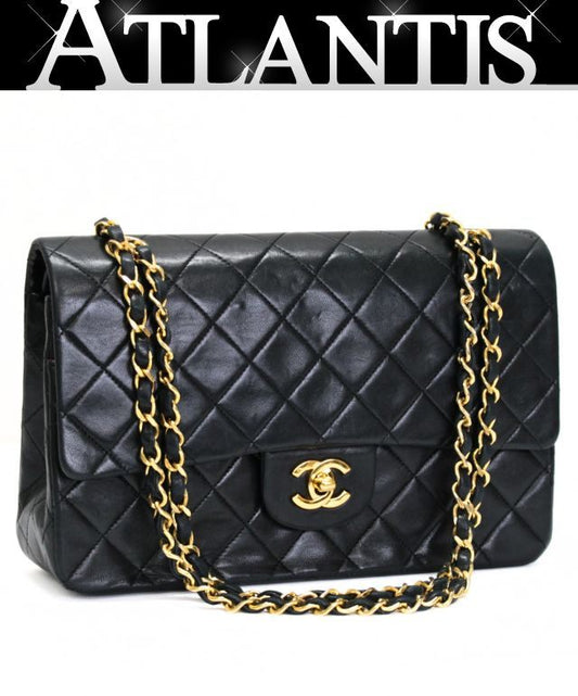 CHANEL Matelasse 25 Double Flap Black GHW Shoulder Bag Size ONE SIZE