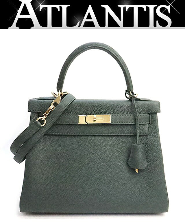 HERMES Kelly 28 Retourne Togo Vert Mangrove Handbag Size ONE SIZE
