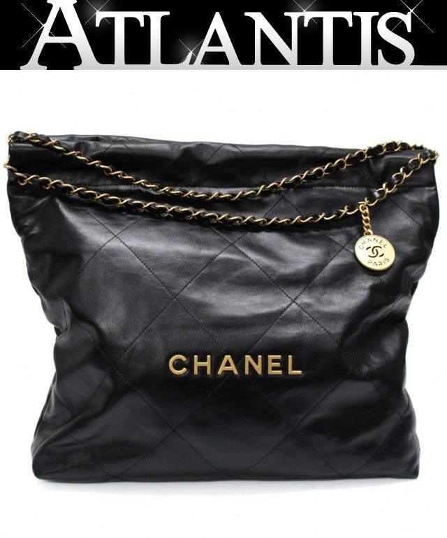 CHANEL 22 Large Shiny Calfskin Chain Bag Black Size ONE SIZE