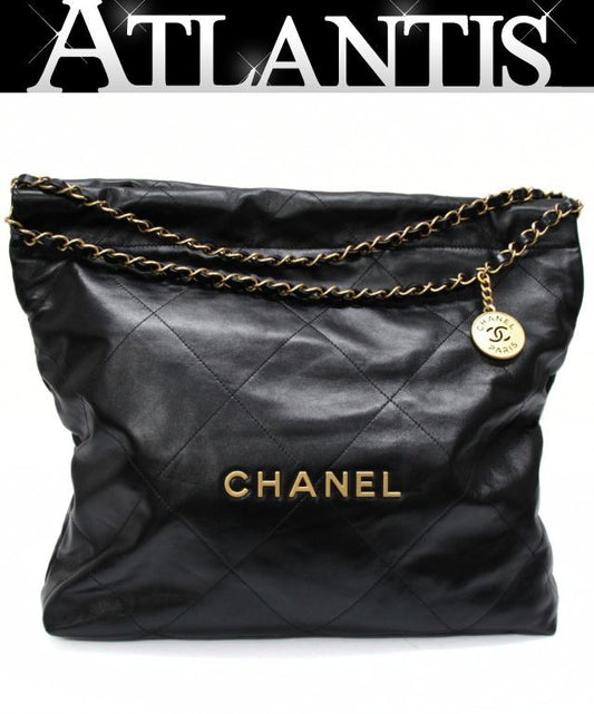 CHANEL 22 Large Shiny Calfskin Chain Bag Black Size ONE SIZE