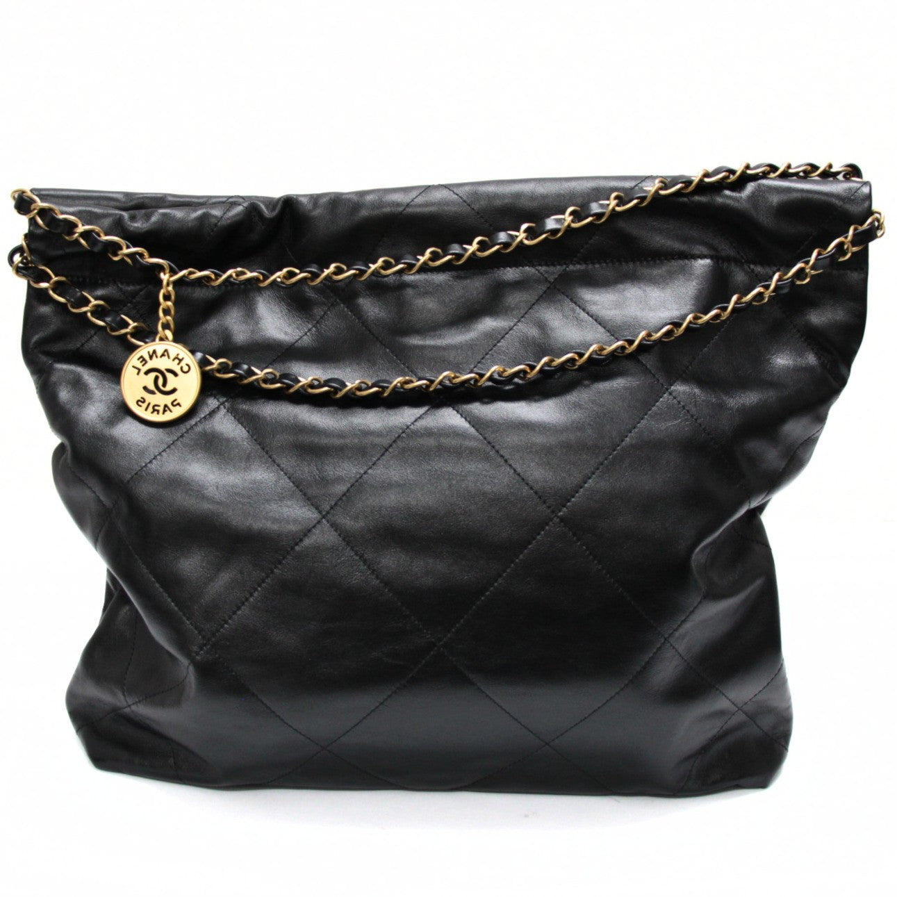 CHANEL 22 Large Shiny Calfskin Chain Bag Black Size ONE SIZE
