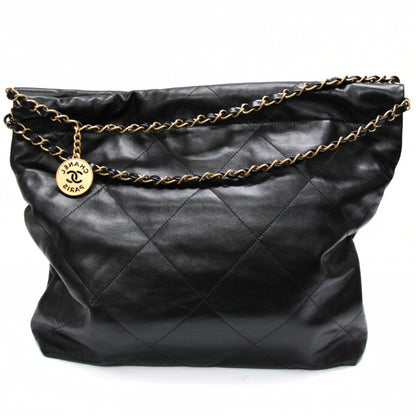 CHANEL 22 Large Shiny Calfskin Chain Bag Black Size ONE SIZE