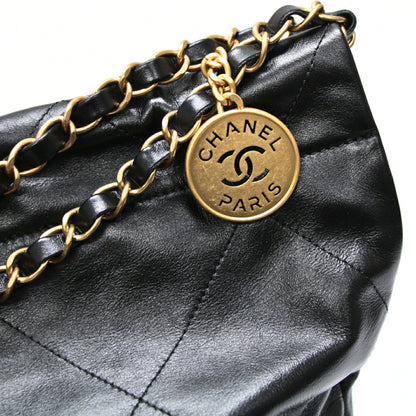 CHANEL 22 Large Shiny Calfskin Chain Bag Black Size ONE SIZE