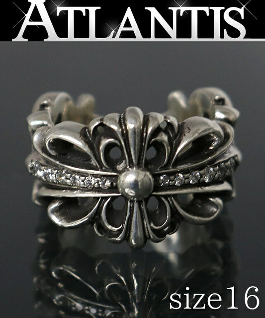 CHROME HEARTS Double Floral Cross Ring Pave Size US 8