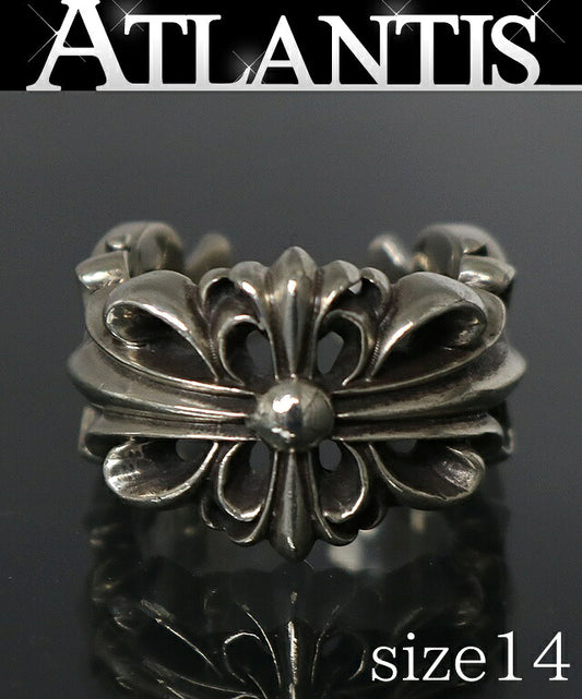 CHROME HEARTS Double Floral Cross Ring Silver Size US 7