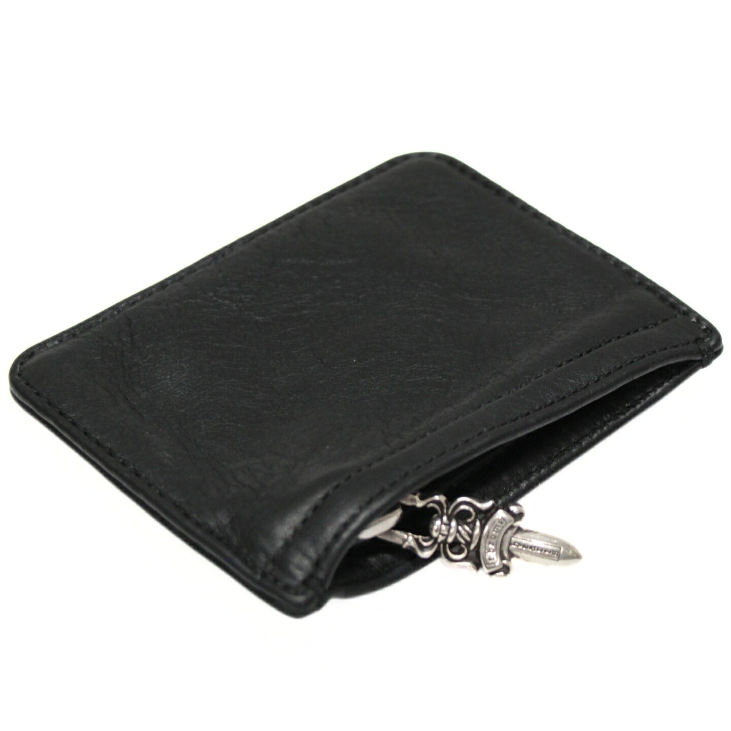 CHROME HEARTS Black Leather Zipper Coin Case Size ONE SIZE