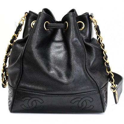 CHANEL Coco Mark Drawstring Caviar Bag Black Size ONE SIZE