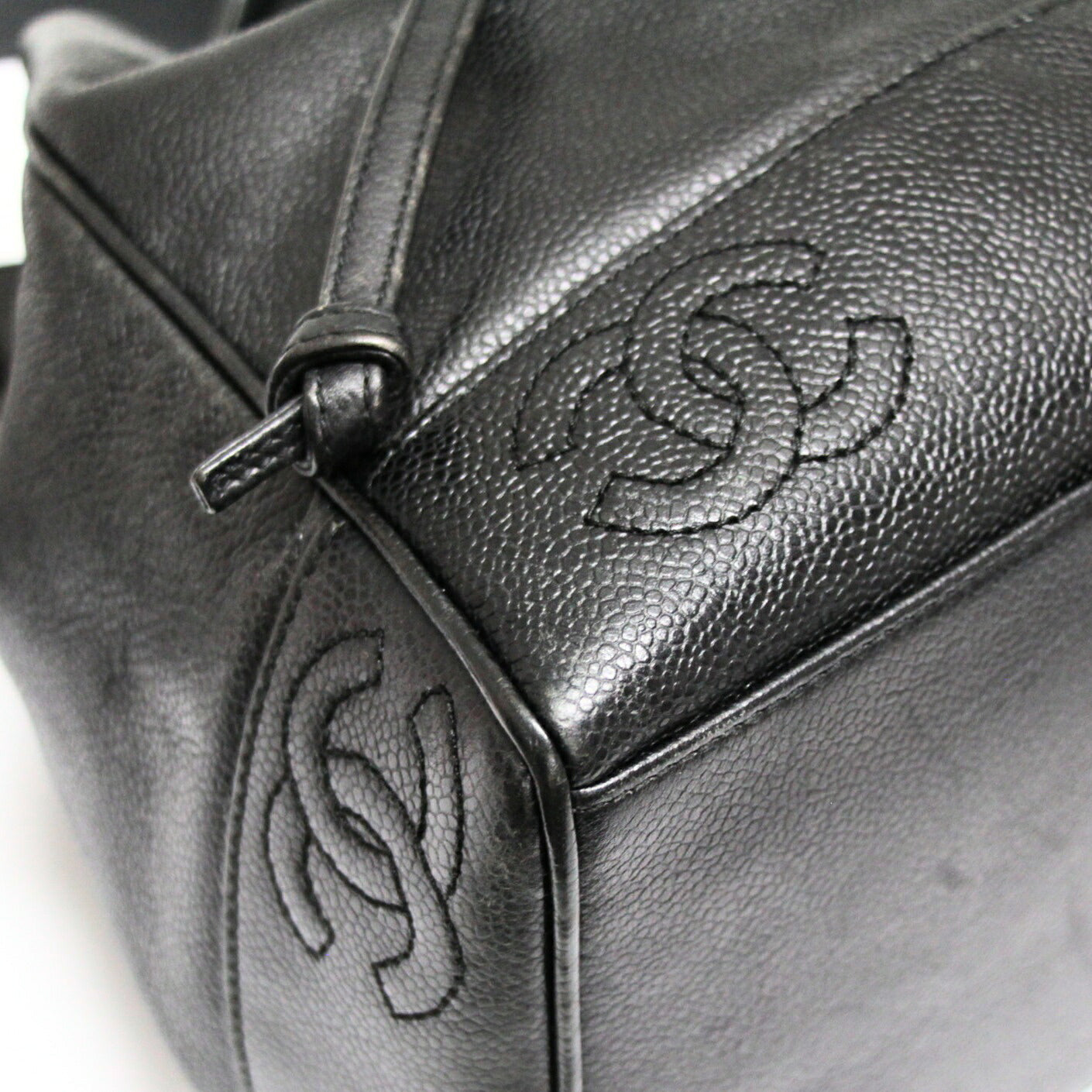 CHANEL Coco Mark Drawstring Caviar Bag Black Size ONE SIZE