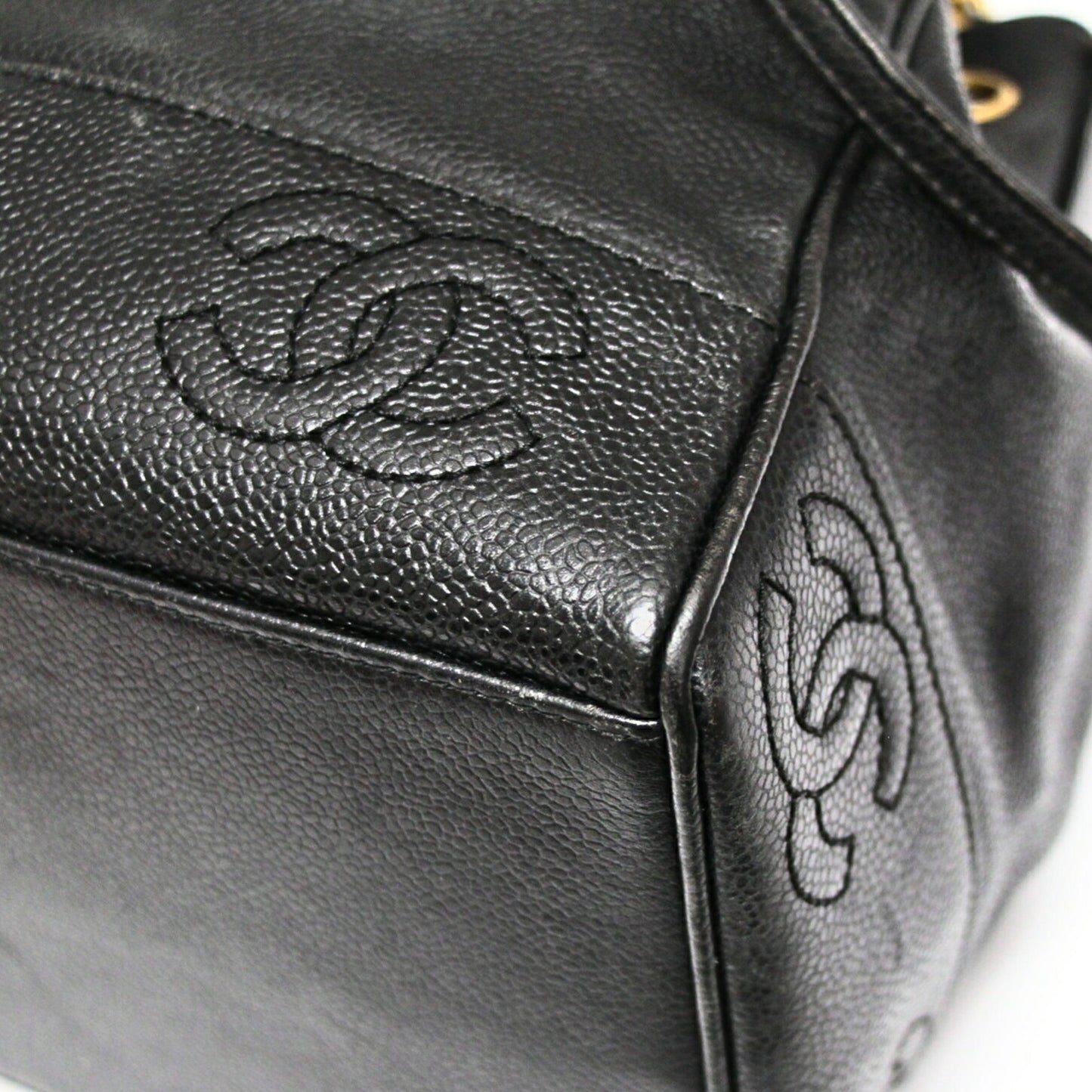 CHANEL Coco Mark Drawstring Caviar Bag Black Size ONE SIZE