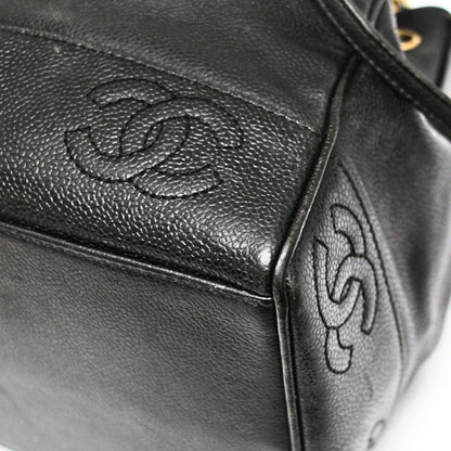 CHANEL Coco Mark Drawstring Caviar Bag Black Size ONE SIZE