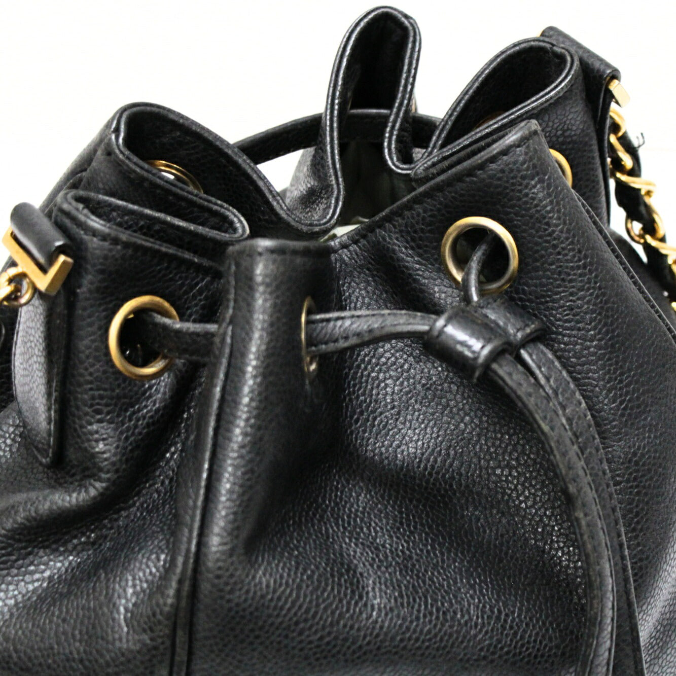 CHANEL Coco Mark Drawstring Caviar Bag Black Size ONE SIZE