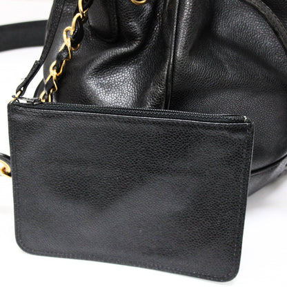 CHANEL Coco Mark Drawstring Caviar Bag Black Size ONE SIZE