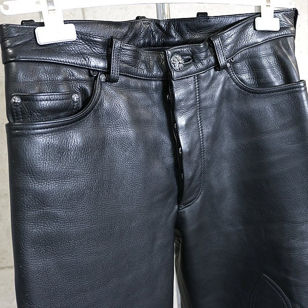 CHROME HEARTS Old Flare Knee 5-Pocket Leather Pants Size 32