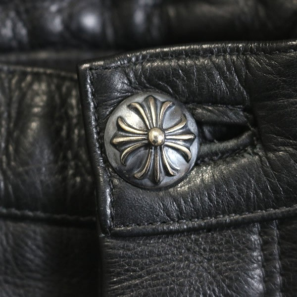 CHROME HEARTS Old Flare Knee 5-Pocket Leather Pants Size 32