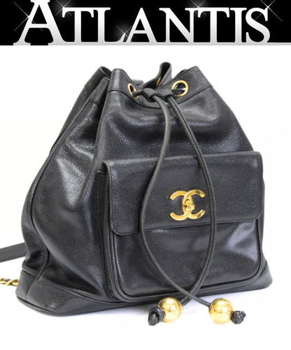 CHANEL Vintage Drawstring Backpack Black Size ONE SIZE