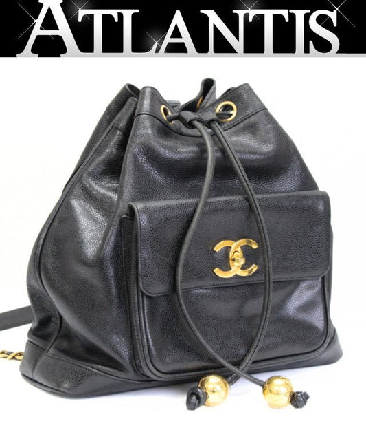 CHANEL Vintage Drawstring Backpack Black Size ONE SIZE