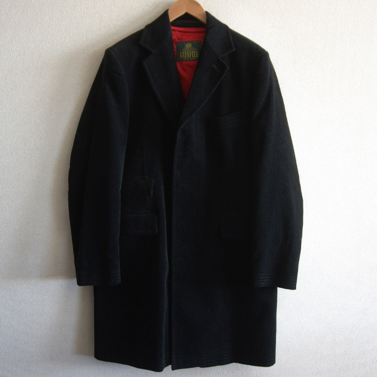 Grenfell Corduroy Chester Coat Black Size 40