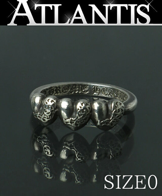 CHROME HEARTS Bubblegum 3 Heart Ring Silver