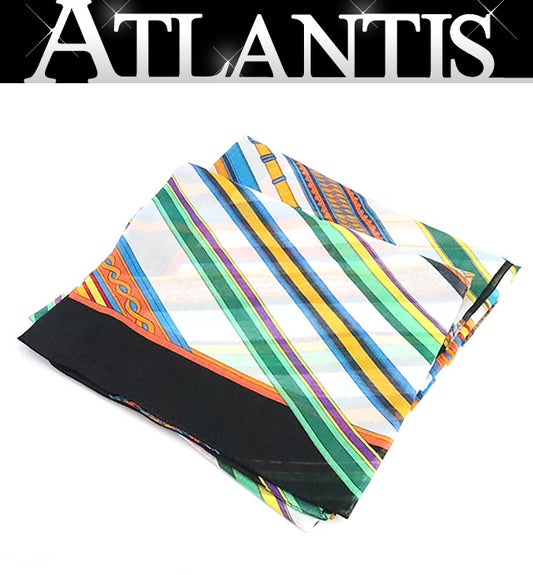 HERMES Cotton Multi Stripe Multi-Color Scarf Size ONE SIZE