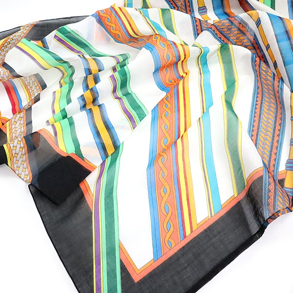 HERMES Cotton Multi Stripe Multi-Color Scarf Size ONE SIZE