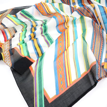 HERMES Cotton Multi Stripe Multi-Color Scarf Size ONE SIZE