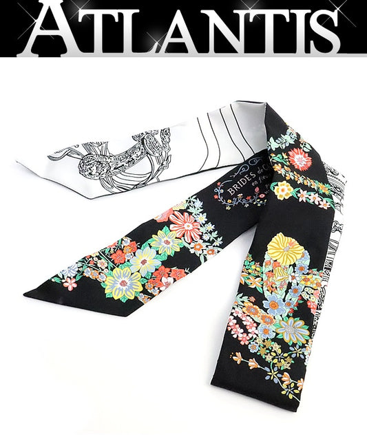 HERMES "Brides de Gala en Fleurs" Black White Scarf Size ONE SIZE