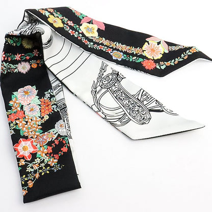 HERMES "Brides de Gala en Fleurs" Black White Scarf Size ONE SIZE