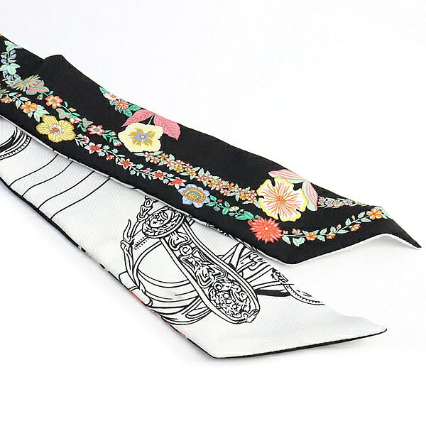 HERMES "Brides de Gala en Fleurs" Black White Scarf Size ONE SIZE