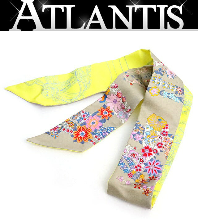 HERMES "Brides de Gala en Fleurs" Beige Yellow Scarf Size ONE SIZE