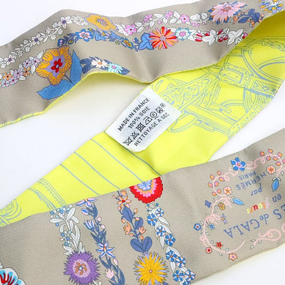 HERMES "Brides de Gala en Fleurs" Beige Yellow Scarf Size ONE SIZE