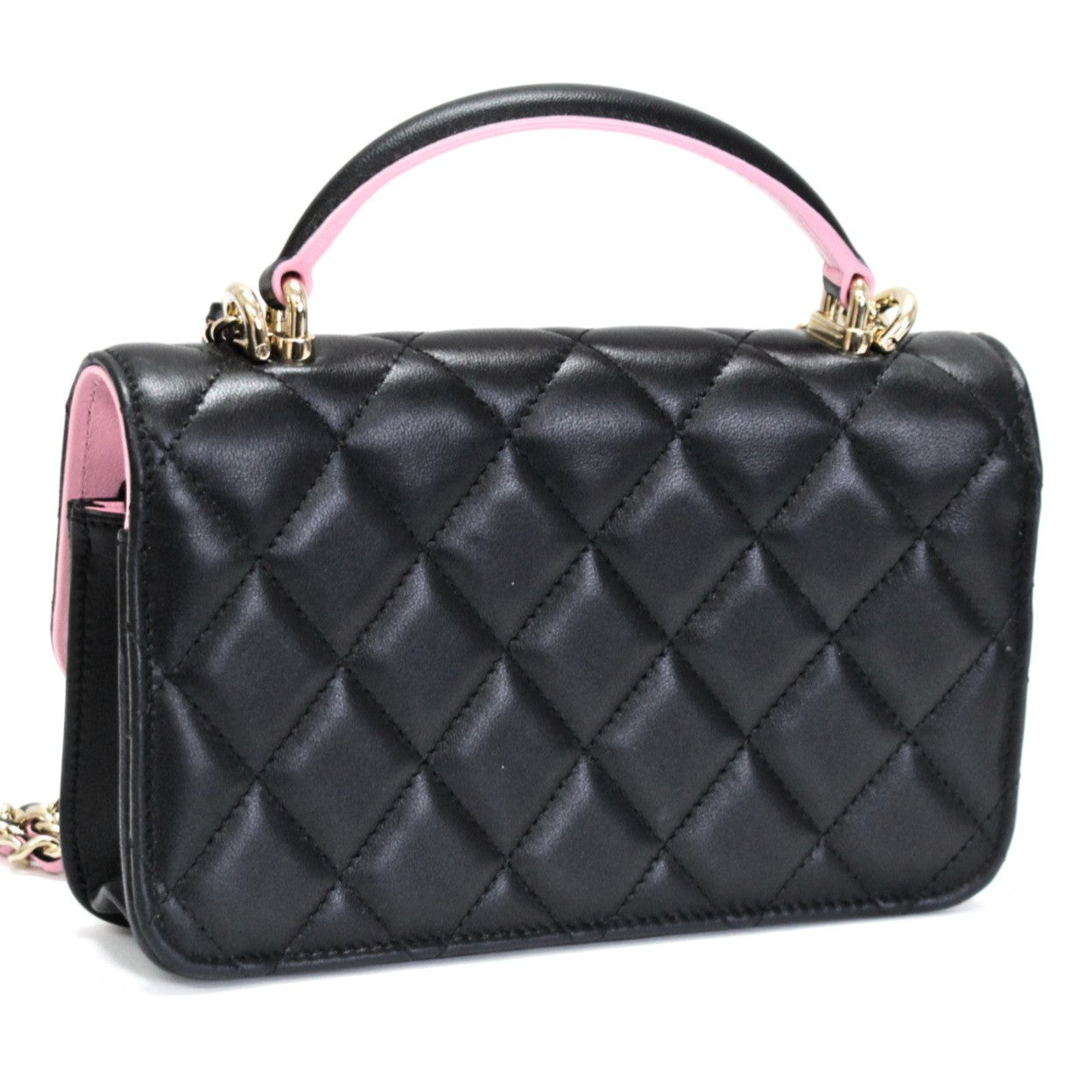 CHANEL Matelasse Top Handle Chain Black Pink Wallet Size ONE SIZE