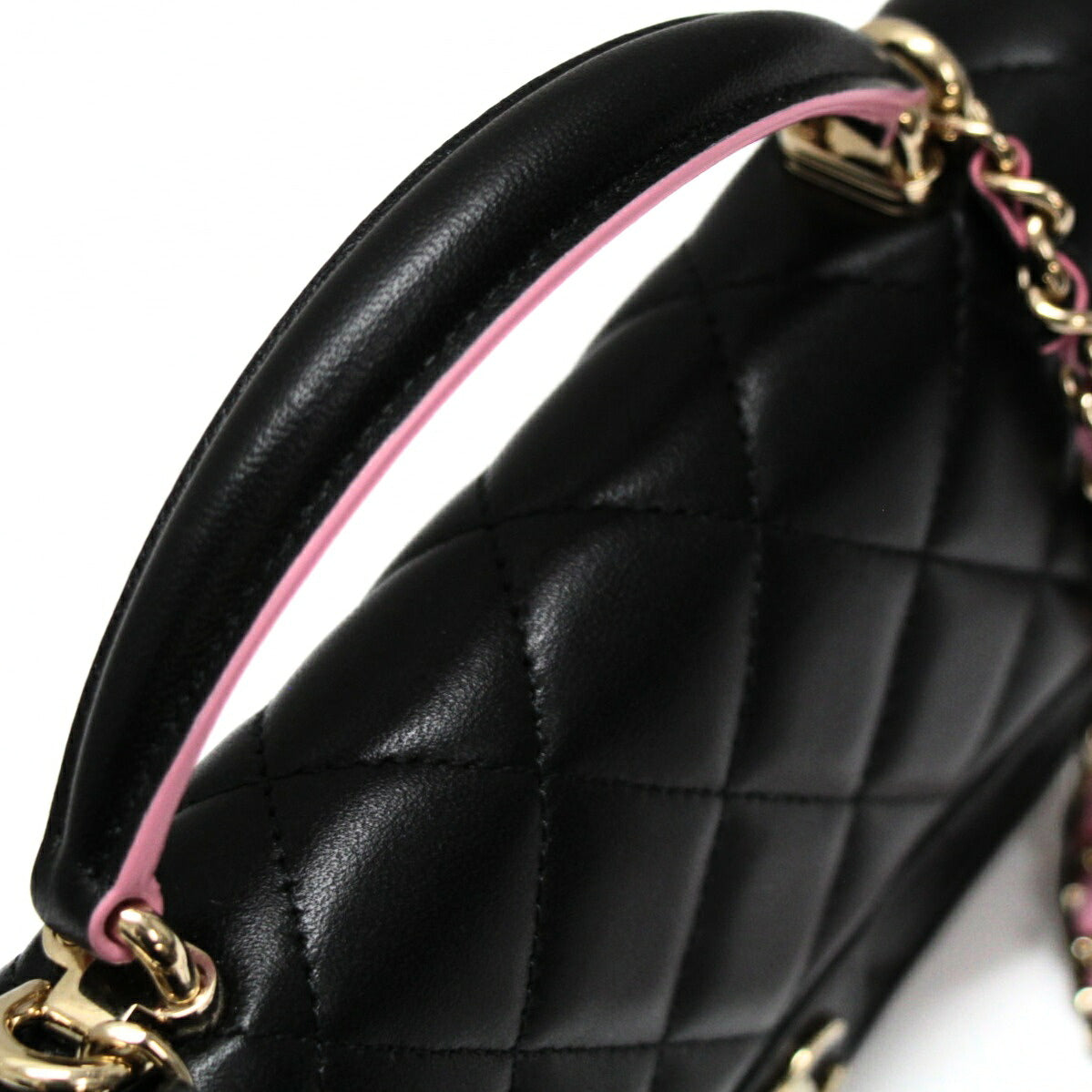 CHANEL Matelasse Top Handle Chain Black Pink Wallet Size ONE SIZE