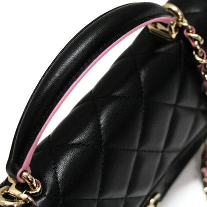 CHANEL Matelasse Top Handle Chain Black Pink Wallet Size ONE SIZE