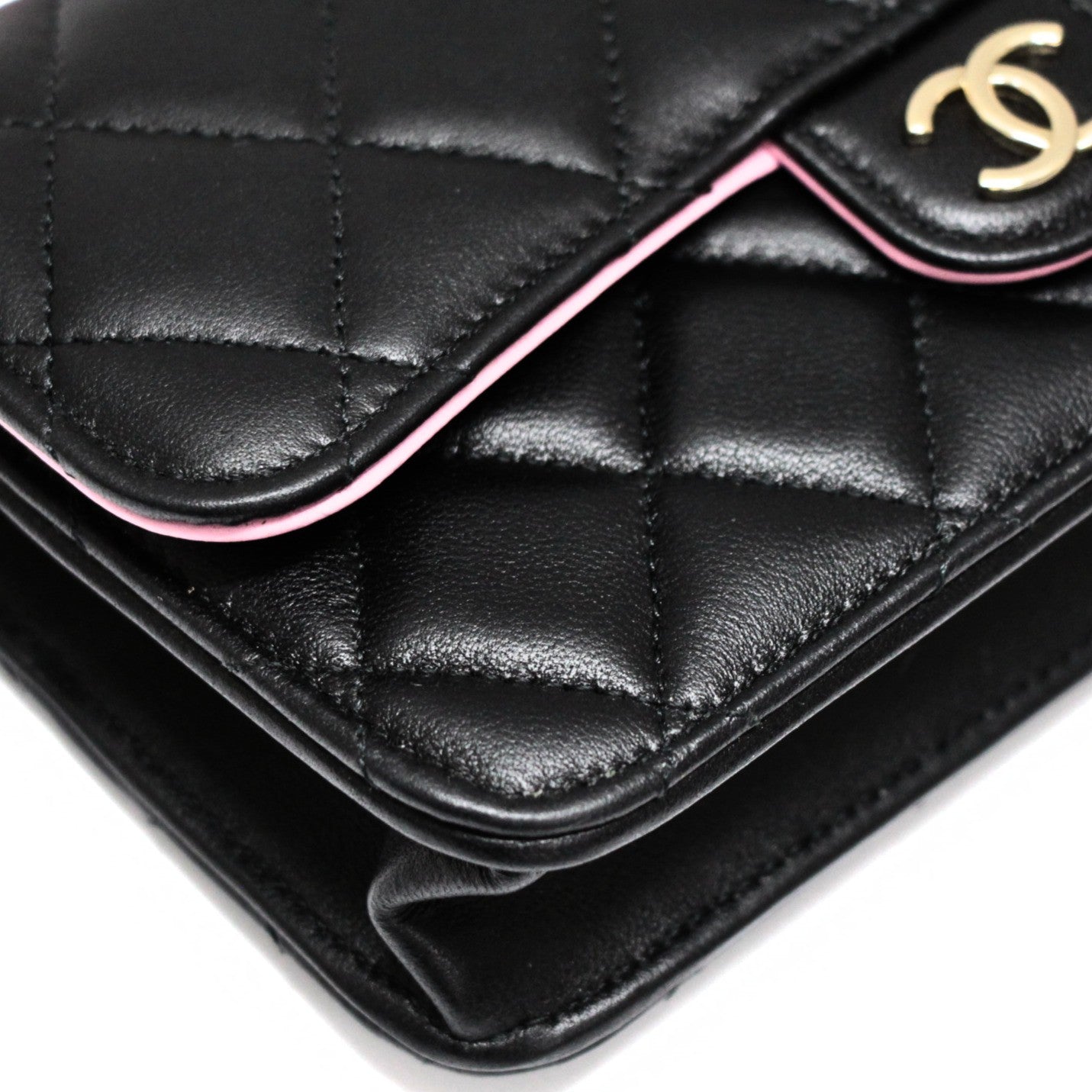 CHANEL Matelasse Top Handle Chain Black Pink Wallet Size ONE SIZE