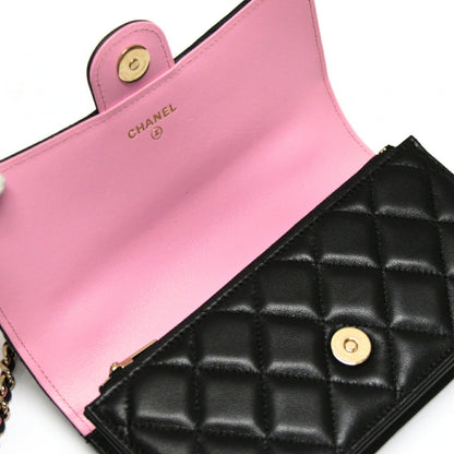 CHANEL Matelasse Top Handle Chain Black Pink Wallet Size ONE SIZE