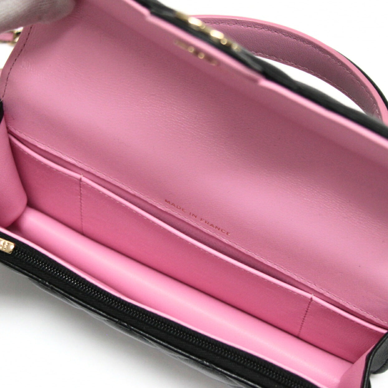 CHANEL Matelasse Top Handle Chain Black Pink Wallet Size ONE SIZE