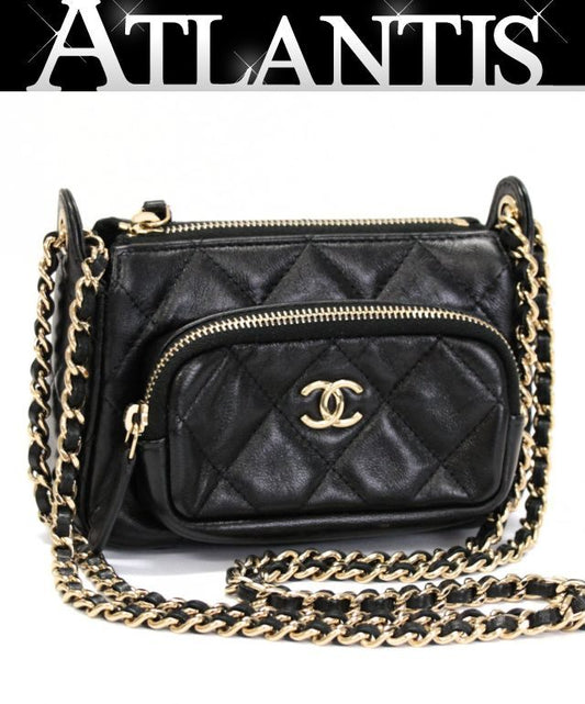 CHANEL Matelasse Small Chain Bag Black Size ONE SIZE