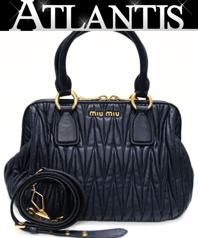 miumiu Matelasse 2-Way Leather Handbag Navy Size ONE SIZE