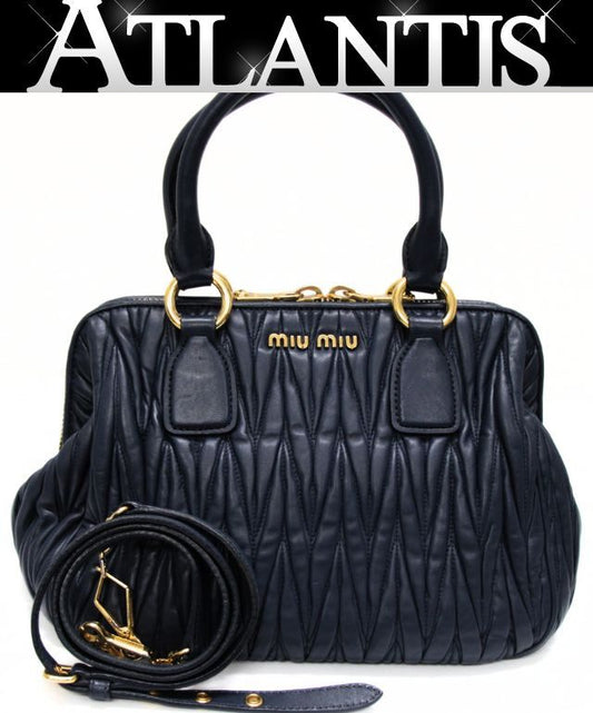 miumiu Matelasse 2-Way Leather Handbag Navy Size ONE SIZE