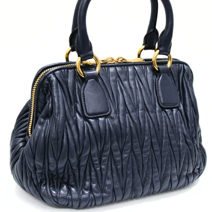 miumiu Matelasse 2-Way Leather Handbag Navy Size ONE SIZE