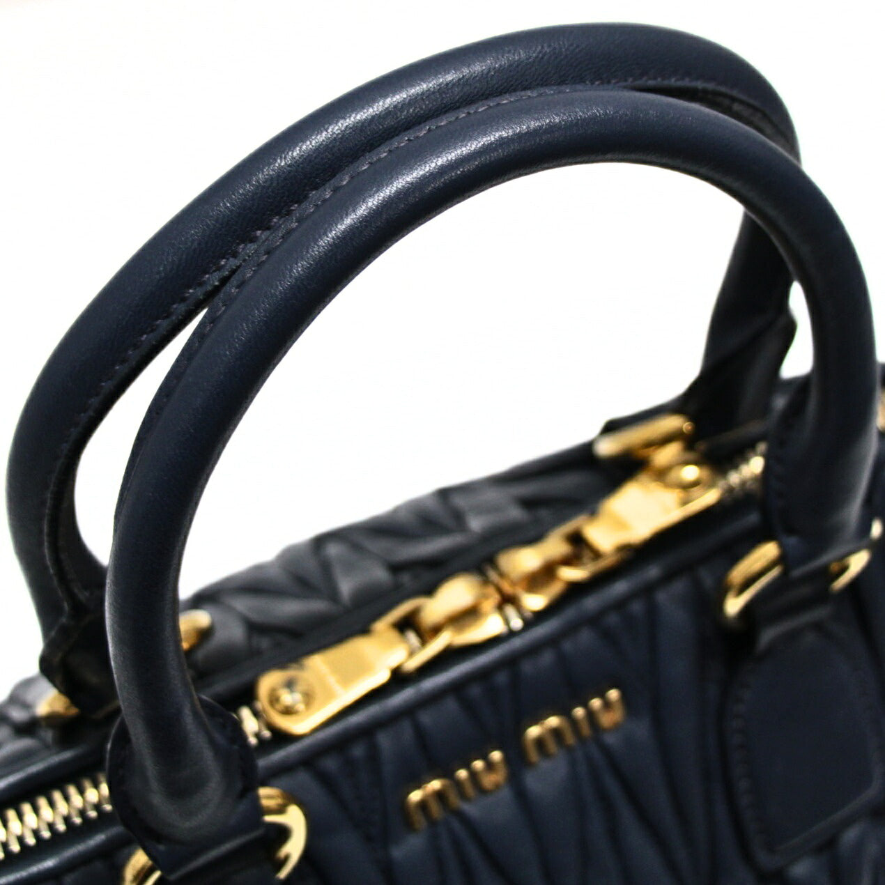 miumiu Matelasse 2-Way Leather Handbag Navy Size ONE SIZE