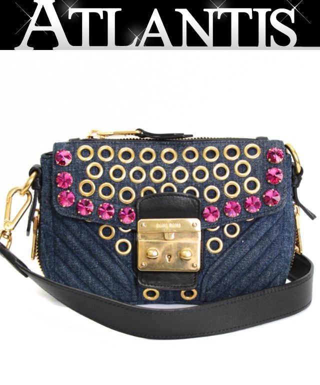 miumiu Biker Jewel Stud Denim