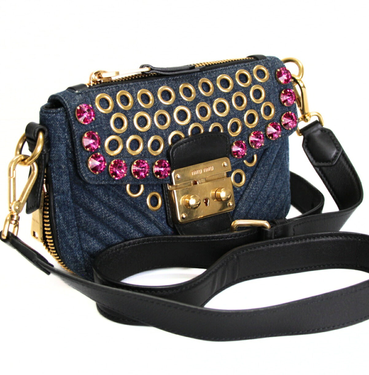 miumiu Biker Jewel Stud Denim