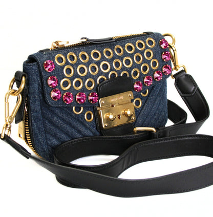 miumiu Biker Jewel Stud Denim