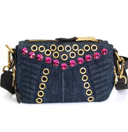 miumiu Biker Jewel Stud Denim