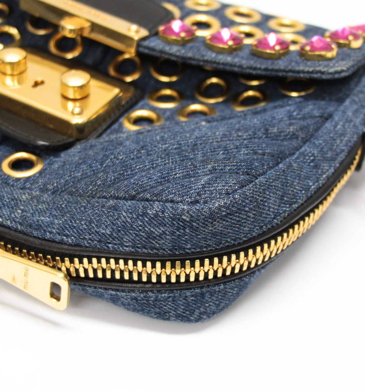 miumiu Biker Jewel Stud Denim